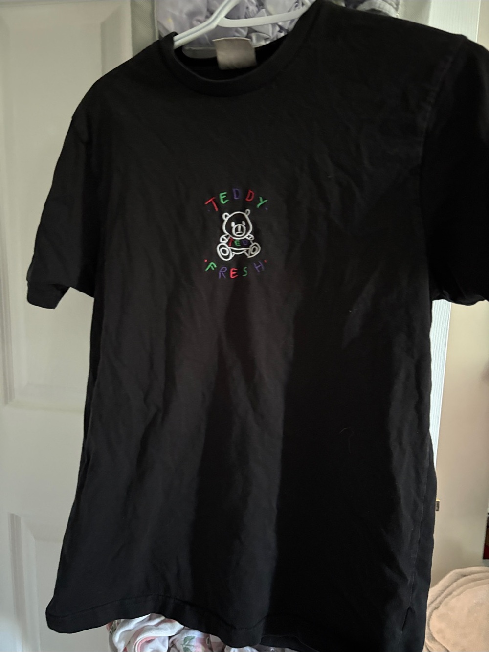 Teddy Fresh Black Tee with Multicolor Embroidered Bear